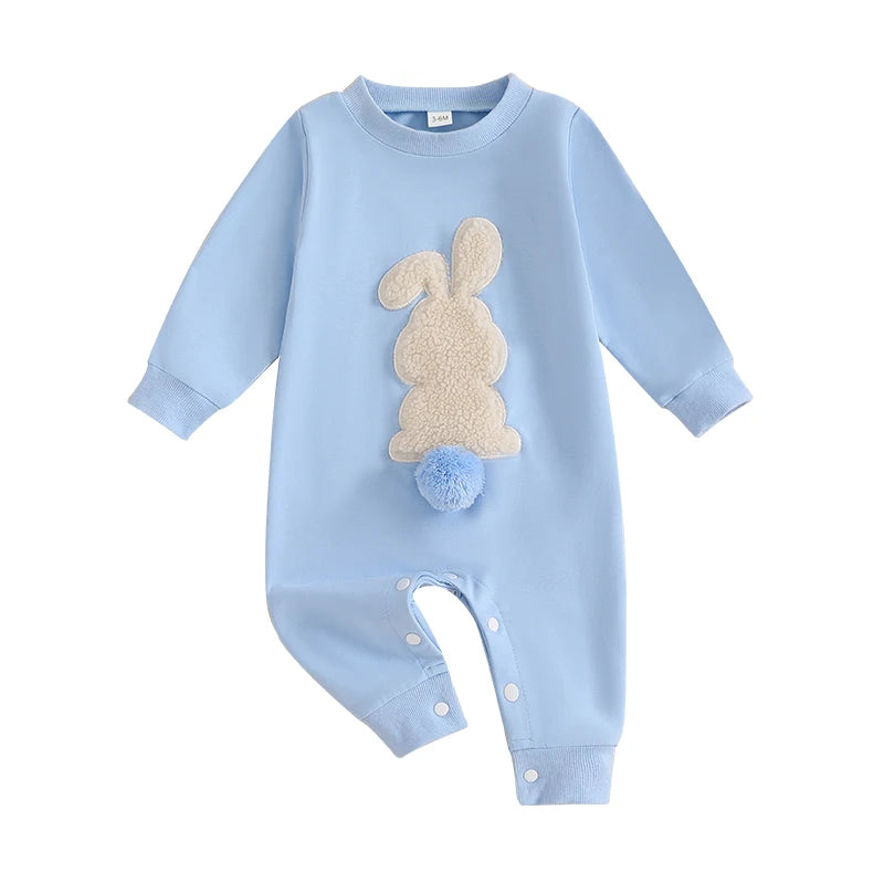 Lioraitiin Baby Girls Boys Easter Rompers Plush Bunny Embroidery Fur