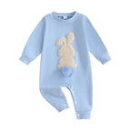 Lioraitiin Baby Girls Boys Easter Rompers Plush Bunny Embroidery Fur