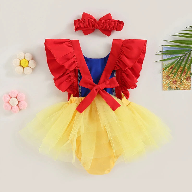 Lioraitiin 0-24M Baby Girl Bodysuit Ruffle Sleeveless Patchwork Dress