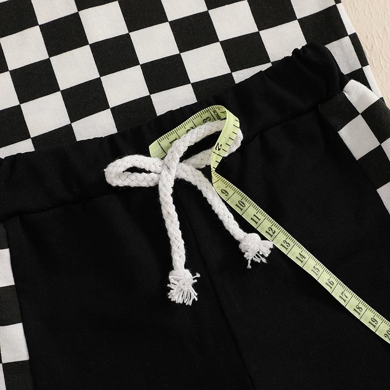 Lioraitiin Toddler Boys Shorts Sets Short Sleeve Lapel Checkerboard