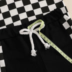 Lioraitiin Toddler Boys Shorts Sets Short Sleeve Lapel Checkerboard