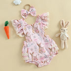 Lioraitiin Baby Girls Easter Outfits Flower Bunny Print Lace Trim