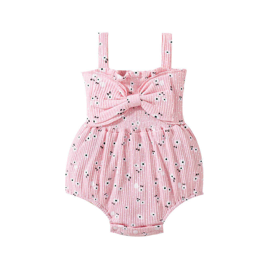 Lioraitiin Newborn Baby Ribbed Jumpsuit Baby Girls Sleeveless Flower