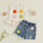 Baby Girls Outfits Floral Strawberry Patch Tank Tops and Ripped Denim