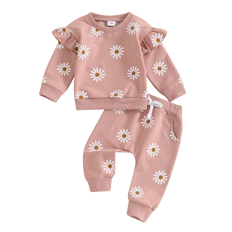 Lioraitiin Toddler Girl Outfit Daisy Print Long Sleeve Sweatshirt