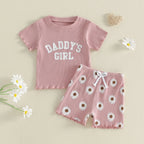 2Pcs Toddler Baby Girls Outfits Short Sleeve Crew Neck Letters Print