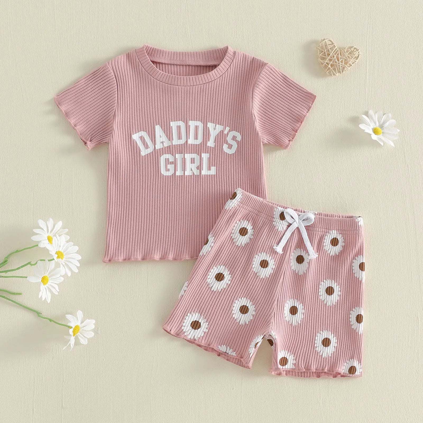 2Pcs Toddler Baby Girls Outfits Short Sleeve Crew Neck Letters Print