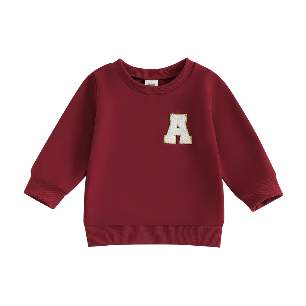 Toddler Baby Girl Boys Sweatshirt Letter Embroidery Round Neck Long
