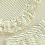 Lioraitiin Toddler Girl Outfits Solid Waffle Round Neck Ruffled Tank
