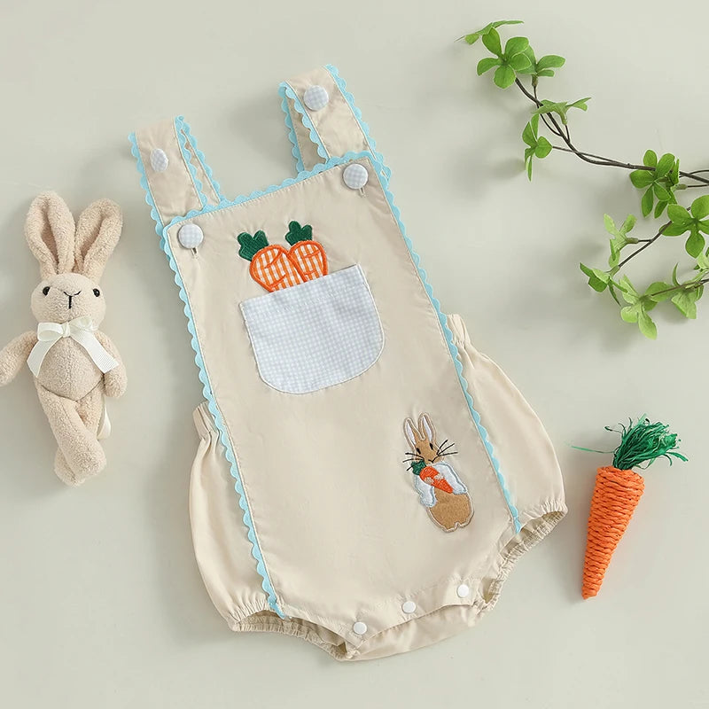 Lioraitiin 0-18M Baby Boys Girls Easter Romper Overalls Rabbit Carrot