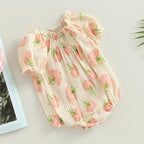 Lioraitiin 0-24M Infant Baby Girls Bodysuit Flower Print Short Puff