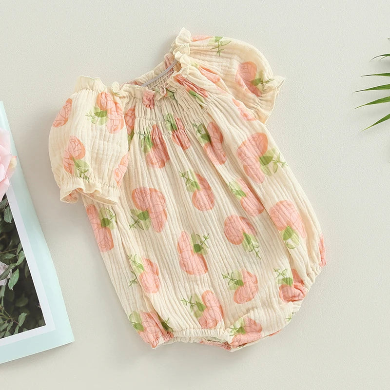 Lioraitiin 0-24M Infant Baby Girls Bodysuit Flower Print Short Puff