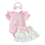 Lioraitiin Baby Girl Easter Outfits Short Sleeve Romper + Tiered