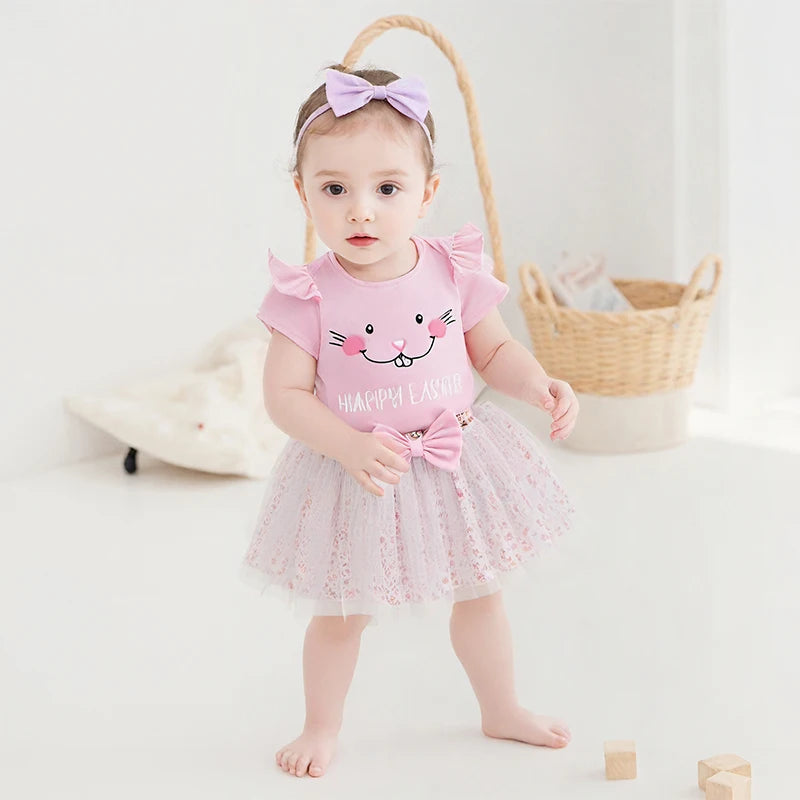 Lioraitiin Baby Girl Easter Outfit Rabbit Letter Print Crew Neck