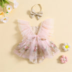 Lioraitiin 0-24M Newborn Girl Outfit Embroidery Flower Fly Sleeve