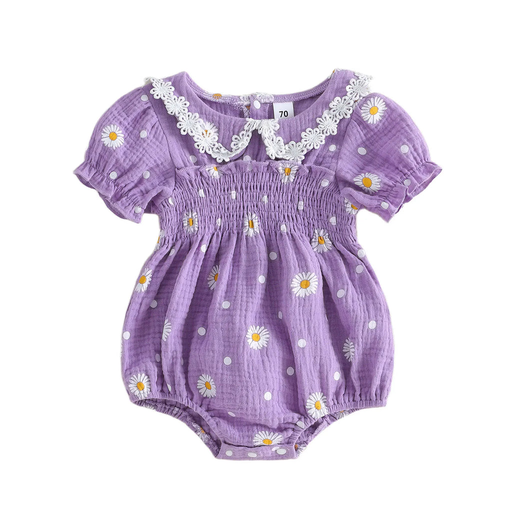 Lioraitiin Infant Baby Girl Romper Puff Short Sleeve Doll Collar