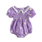 Lioraitiin Infant Baby Girl Romper Puff Short Sleeve Doll Collar