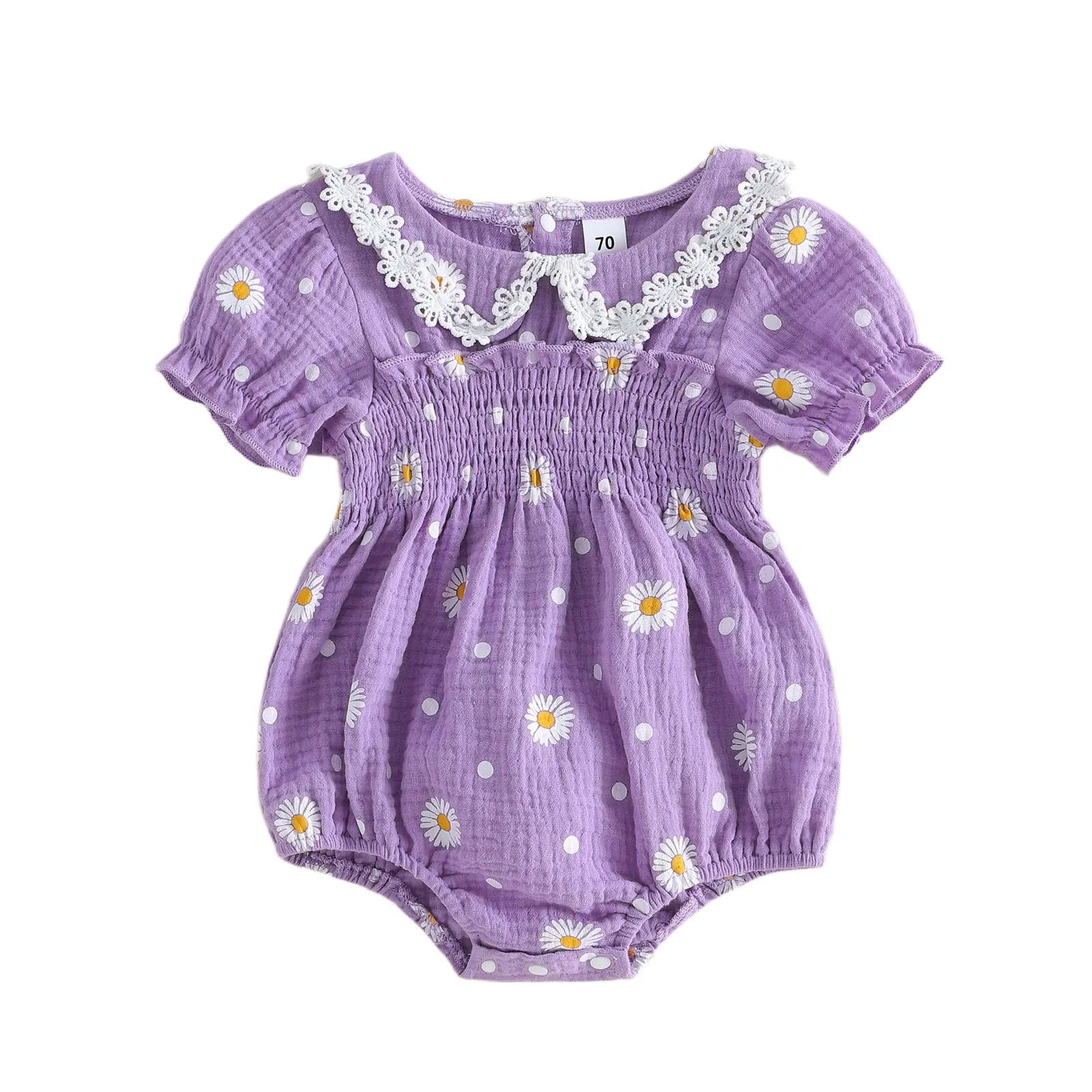 Lioraitiin Infant Baby Girl Romper Puff Short Sleeve Doll Collar