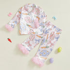 Lioraitiin Toddler Kids Baby Girl Solid Pjs Ruffle Long Sleeve Button