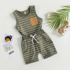 Lioraitiin 0-4Years Kids Baby Boy 2Pcs Outfits Striped Sleeveless