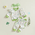Lioraitiin Toddler Baby Girl Irish Outfits Bow Clover Print Crew Neck