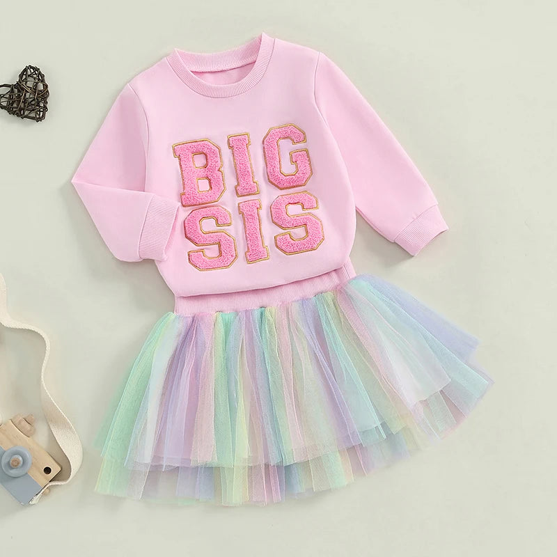 Lioraitiin 1-6Y Kids Girls Skirt Set, Long Sleeve Embroidery Letter