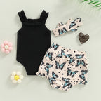 Lioraitiin 0-18M Infant Baby Girls Shorts Set Sleeveless Romper