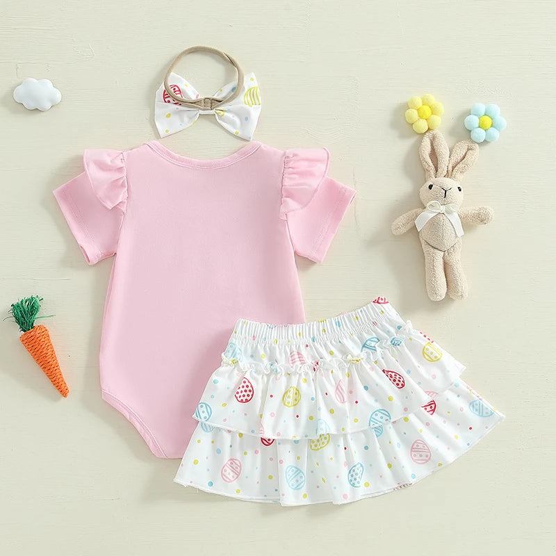 Lioraitiin Baby Girl Easter Outfits Short Sleeve Romper + Tiered
