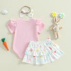 Lioraitiin Baby Girl Easter Outfits Short Sleeve Romper + Tiered