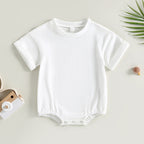 Lioraitiin 0-24M Baby Boys Girls Rompers Solid Short Sleeve O-neck