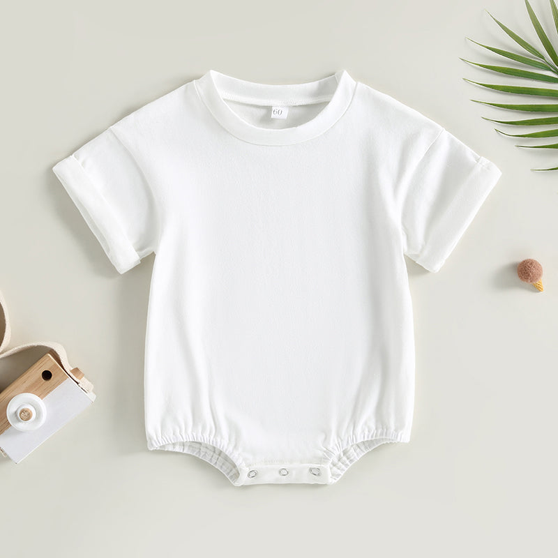 Lioraitiin 0-24M Baby Boys Girls Rompers Solid Short Sleeve O-neck