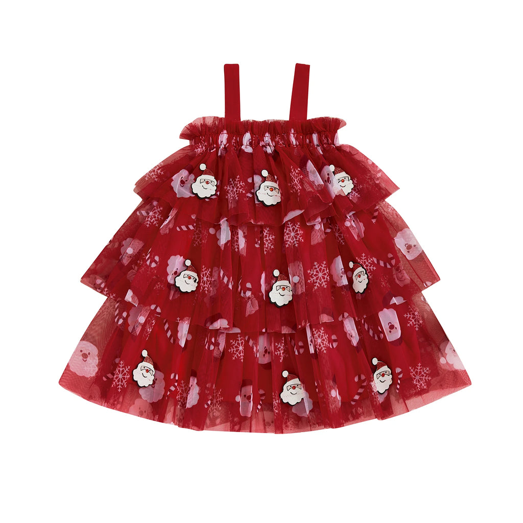 Lioraitiin Toddler Baby Girl Christmas Dress Santa Claus Print