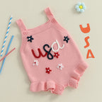 Lioraitiin Baby Girl Knit Overalls Floral Letter Embroidery