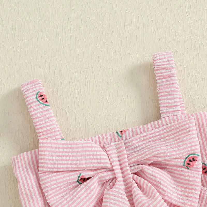 Baby Girl Romper Loose Fit Bow Design Watermelon Print Striped
