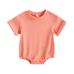 Lioraitiin 0-24M Baby Boys Girls Rompers Solid Short Sleeve O-neck