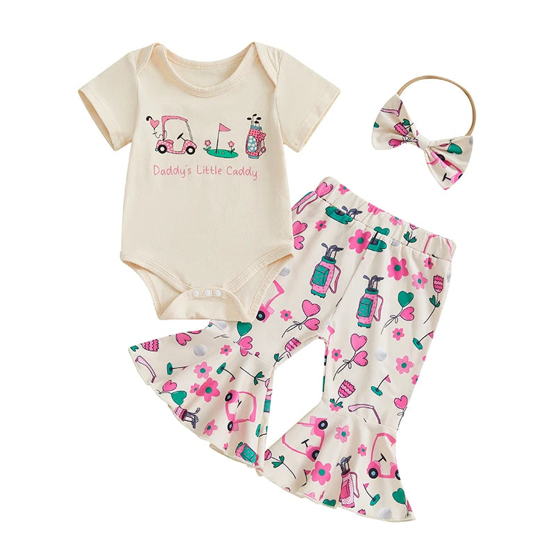Lioraitiin Baby Girls Outfit Golf Print Short Sleeves Romper and