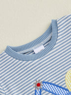 Toddler Baby Boy Outfit Excavator Embroidered Striped Short Sleeve