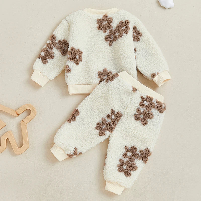 Lioraitiin Toddler Girls Outfits Floral Pattern Fuzzy Long Sleeve