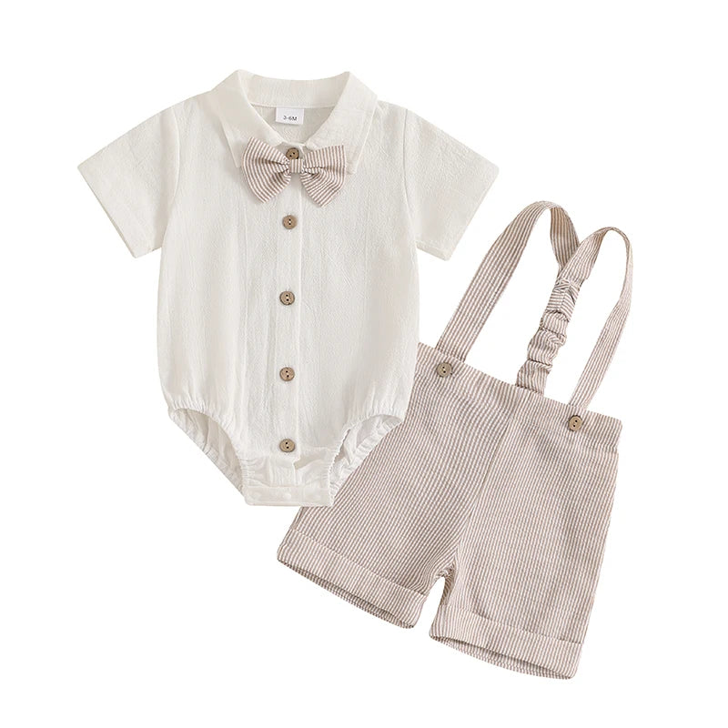 Lioraitiin Baby Boy Gentleman Outfit Solid Color Short Sleeve Lapel