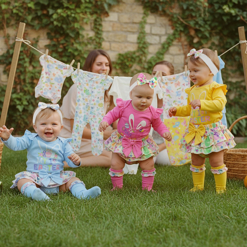 Baby Girl Easter Outfit, Long Sleeve Letters Romper with Eggs Print