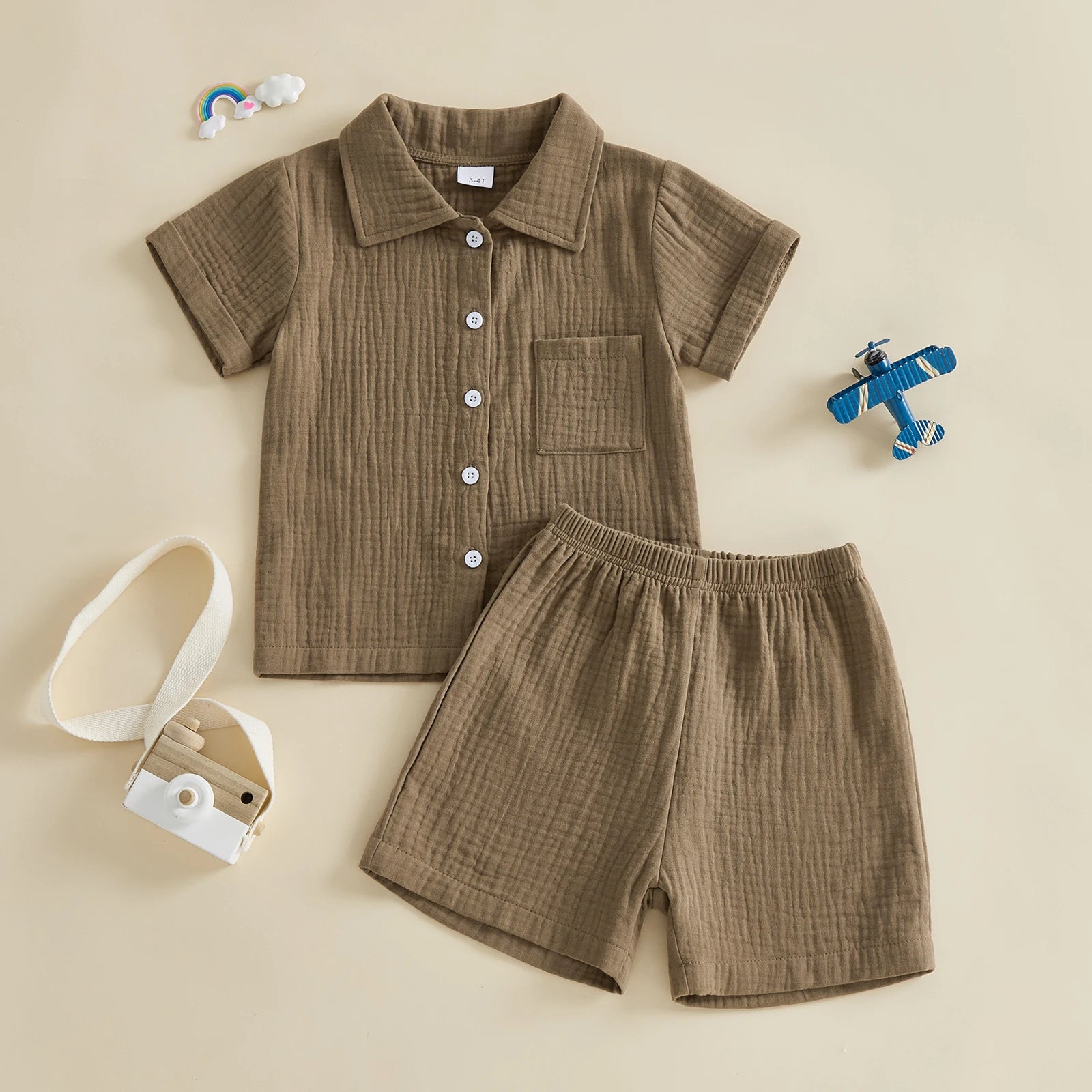Lioraitiin Little Boys 2 Piece Outfits Solid Color Short Sleeve Turn