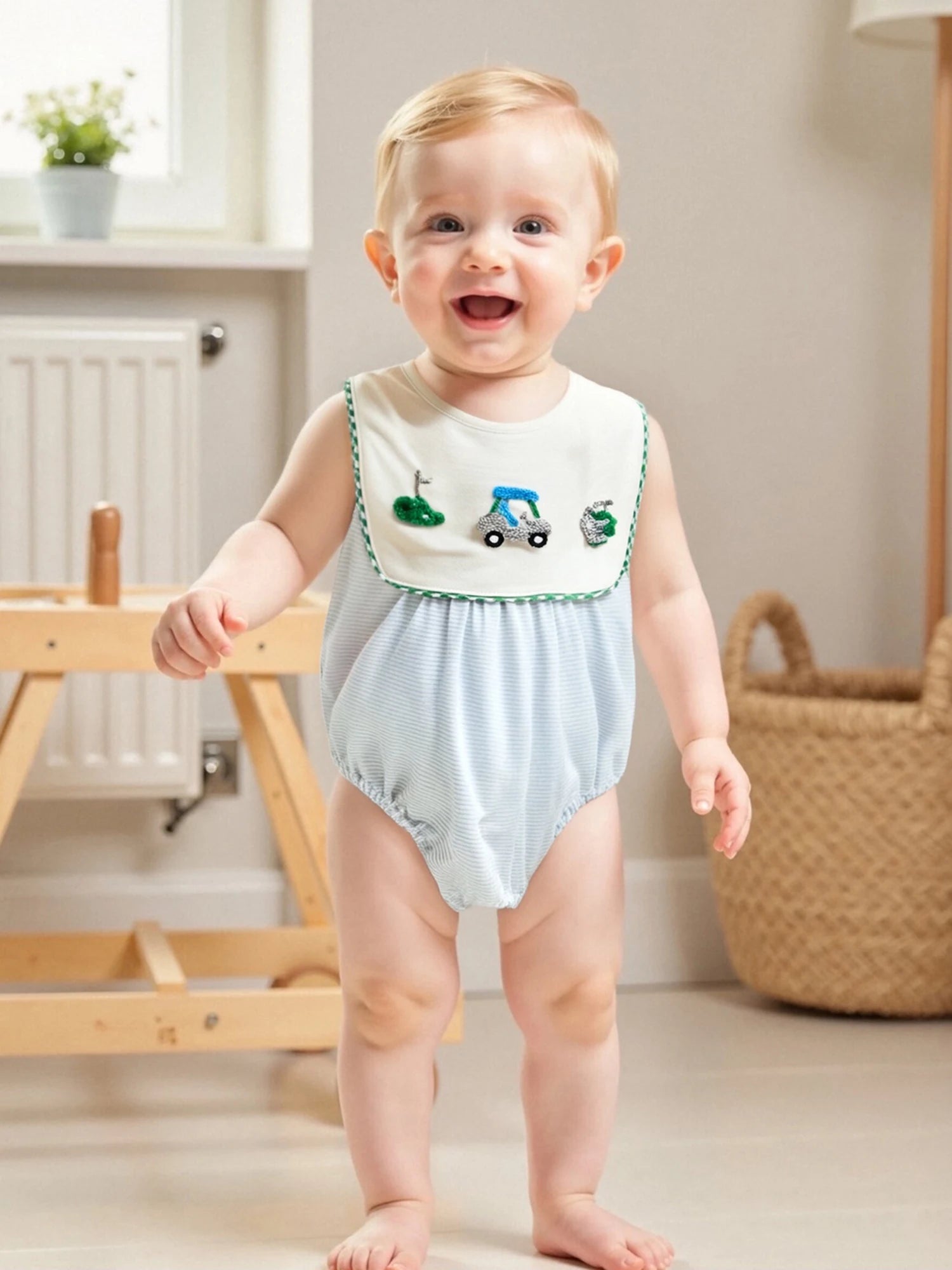 Lioraitiin Baby Boy Romper Sleeveless Crew Neck Striped Bodysuit for