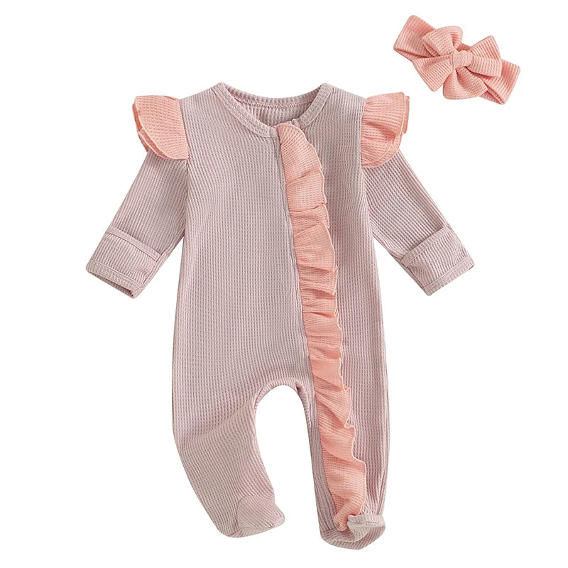 Lioraitiin Baby Girls Outfit, Long Sleeve Crew Neck Frills Zipped
