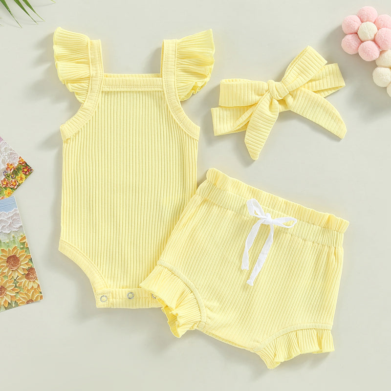 Lioraitiin 0-18M Toddler Girls 3Pcs Fly Sleeve Solid Romper Tops
