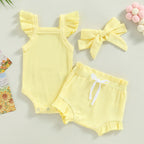 Lioraitiin 0-18M Toddler Girls 3Pcs Fly Sleeve Solid Romper Tops