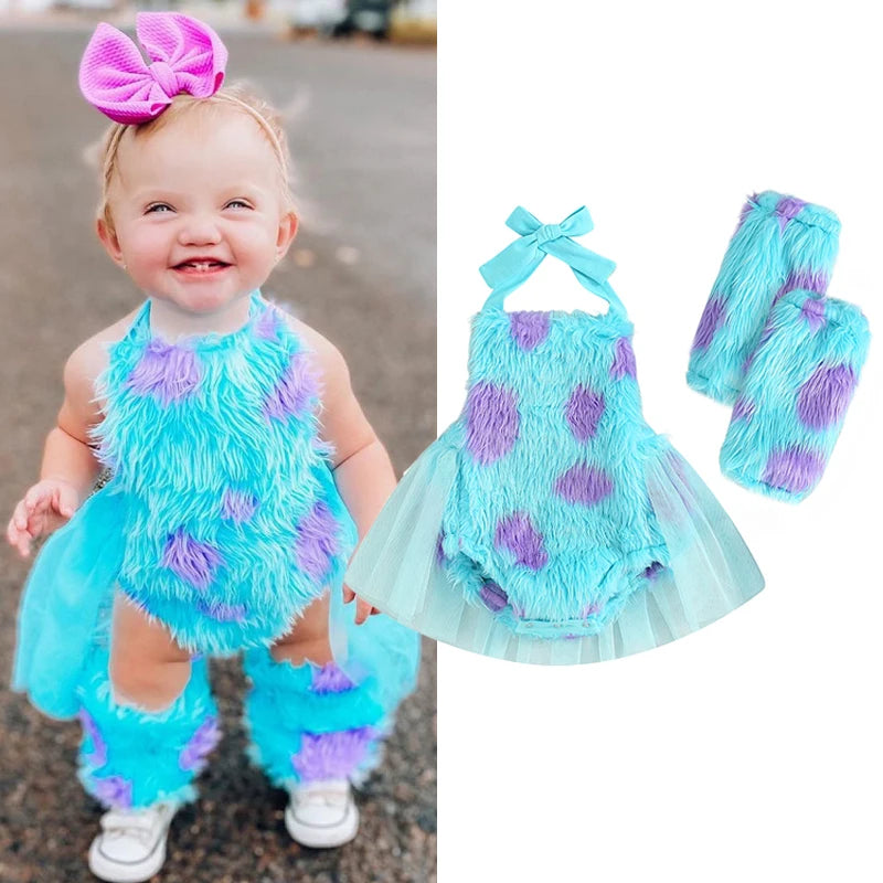 Lioraitiin 0-3Years Infant Girl Bodysuit Tie-Up Halter Neck Mesh Hem