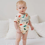 Lioraitiin Baby Boy Dinosaur Romper Letter Embroidery Short Sleeve