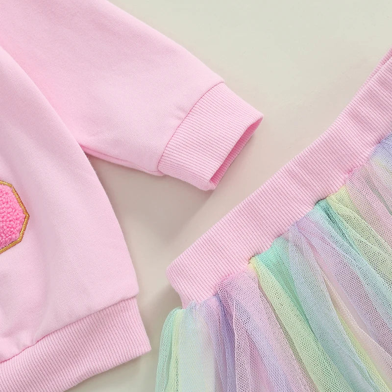 Lioraitiin 1-6Y Kids Girls Skirt Set, Long Sleeve Embroidery Letter