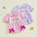 Lioraitiin Baby Girls Birthday Romper Plaid Print Letter Donut