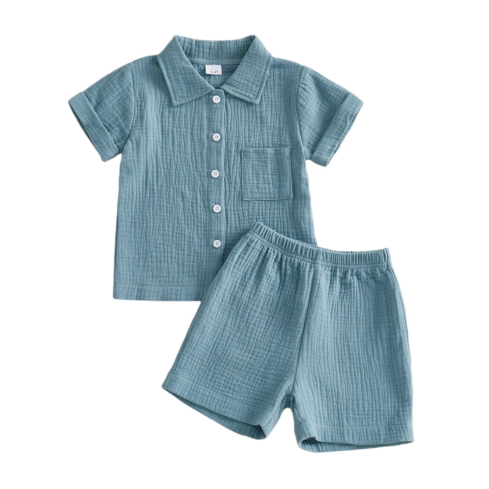 Lioraitiin Little Boys 2 Piece Outfits Solid Color Short Sleeve Turn